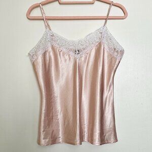 NWOT Just Sexy Lingerie Satin Tank Top Camisole with Lace, M, Light Pink
